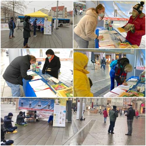 '圖1：二零二零年十二月五日，法輪功學員在國王廣場（Königsplatz）舉辦信息日活動。'