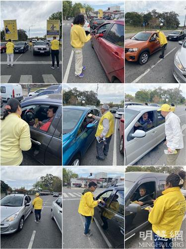 '圖10：學員們向過往車輛發放傳單並快速地講真相'