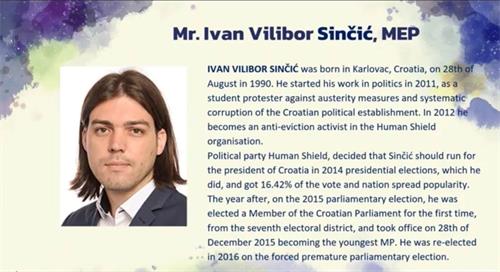 '圖1：歐洲議會議員辛奇克（Ivan ViliborSinčić）在發言中表示，中共最嚴重的人權犯罪是活摘器官，而主要的受害者是法輪功學員。他建議世界各國對活摘器官採取強硬態度進行譴責和制裁。（視頻截圖）'