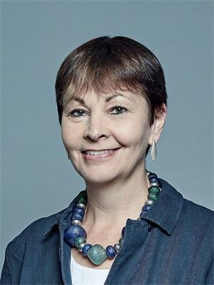 '圖2：英國下議院議員，卡洛琳﹒盧卡斯（Caroline Lucas）表示會與世界各地的法輪功學員站在一起。'