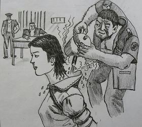 '中共酷刑示意圖：熱水燙'