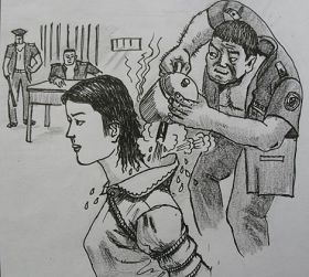 '酷刑示意圖：熱水燙'