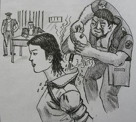 '中共酷刑示意圖：熱水燙'